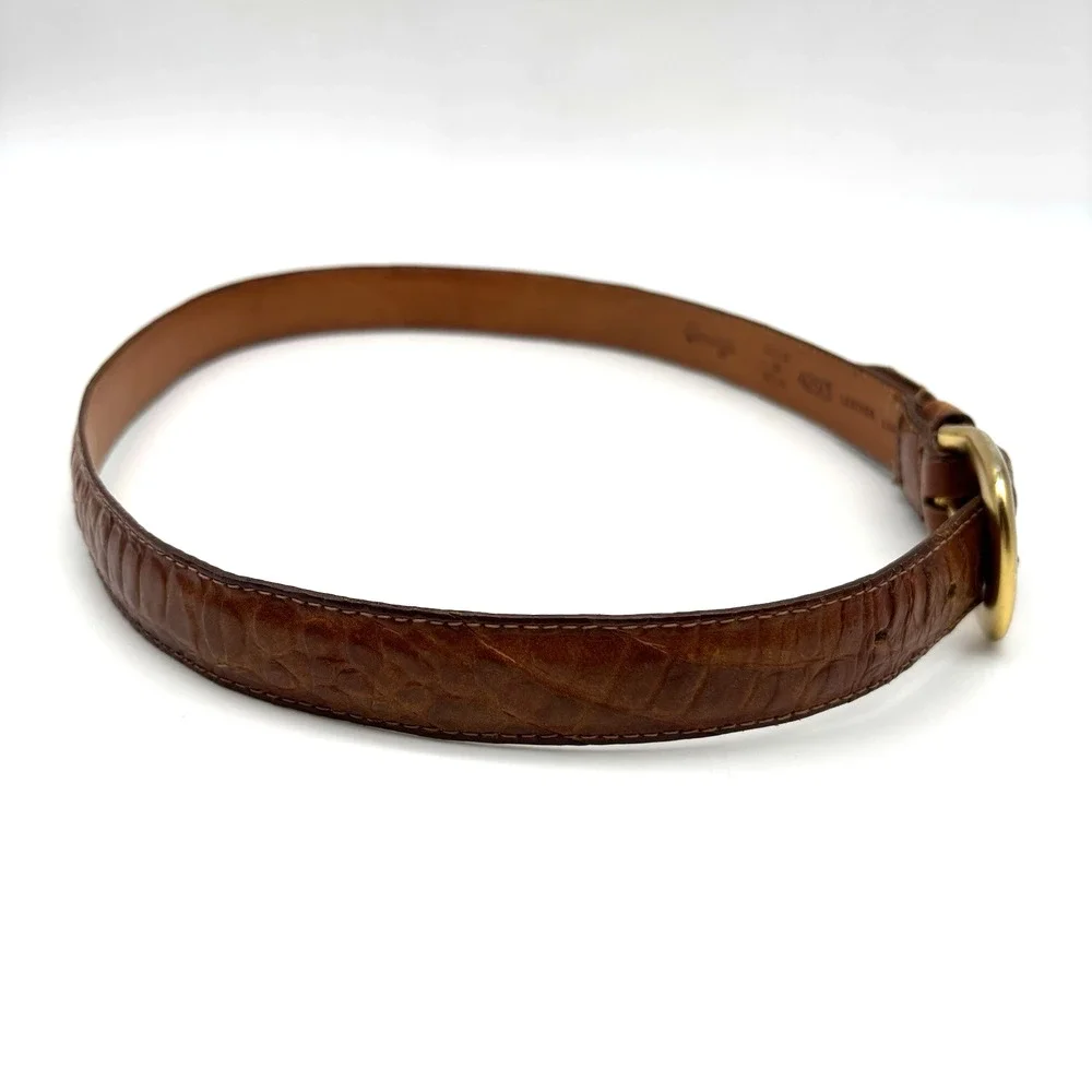 Vintage 90s OMEGA 4293 Tan Croc Embossed Genuine Leather Belt L 28-32